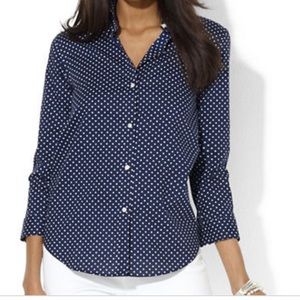 Ralph Lauren Navy & White Polka Dot Button Up